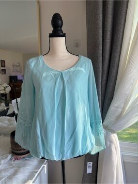 Light Blue Crochet-Sleeve Women's Blouse